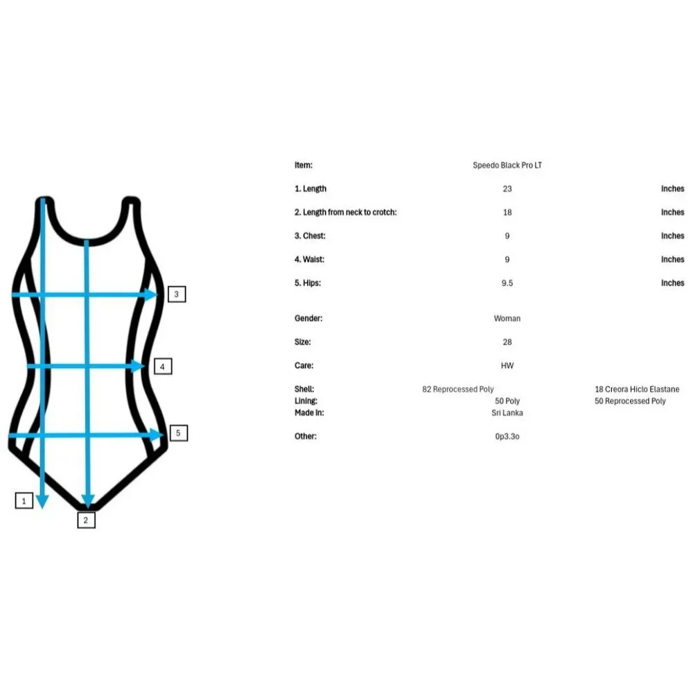 NWT Speedo Pro LT Super One Piece Swimsuit Womens 28 Solid Black Compression - Picture 9 of 9